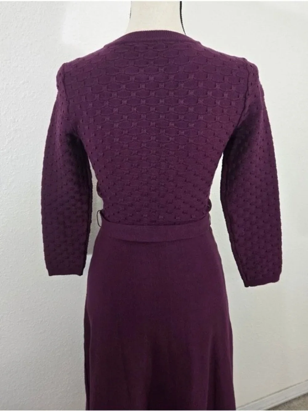 Eliza J Purple 3/4 Sleeves Crewneck Tie Waist Fit & Flare Sweater Dress, size XS